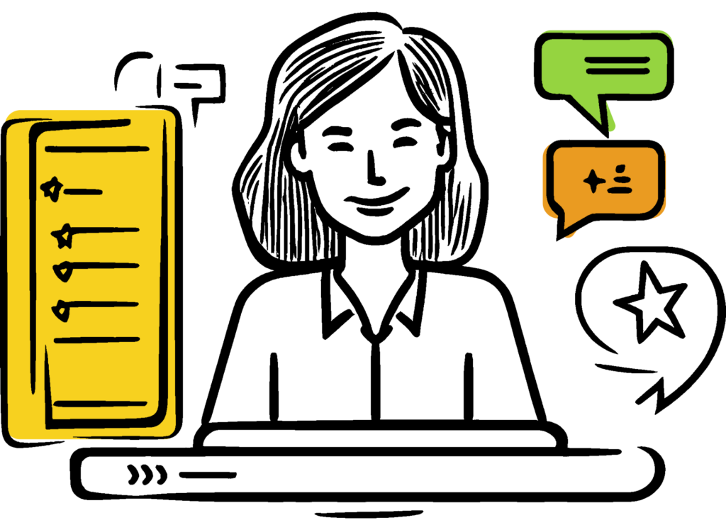 illustration of a woman and various reputation management elements around her