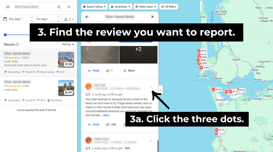 Step 3: Find the review you want to remove and click the three dots. 