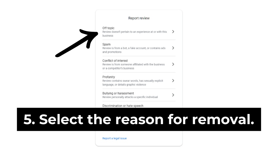 Step 5: Select the reason for removal. 