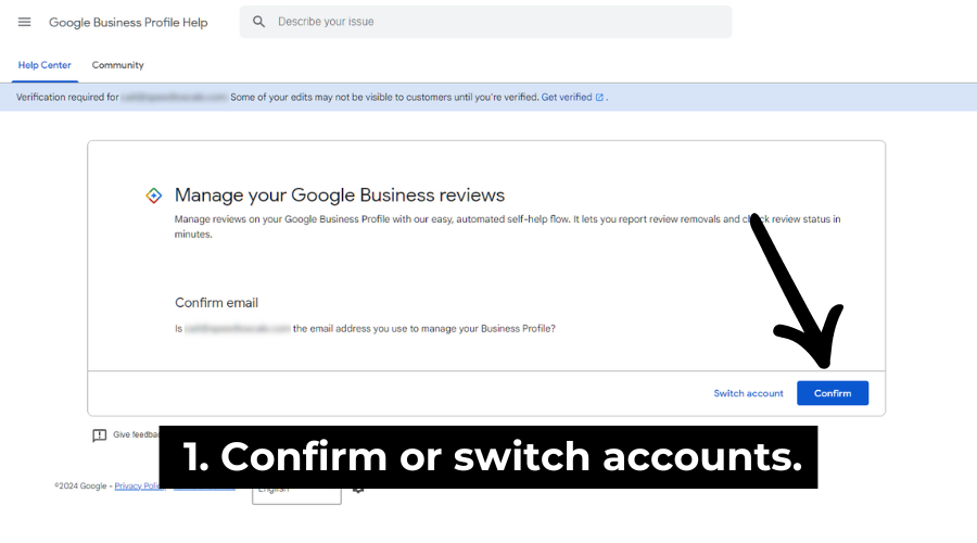 Step 1: confirm your email address or switch accounts