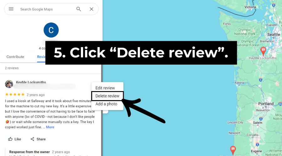 Step 5: Click delete review. 