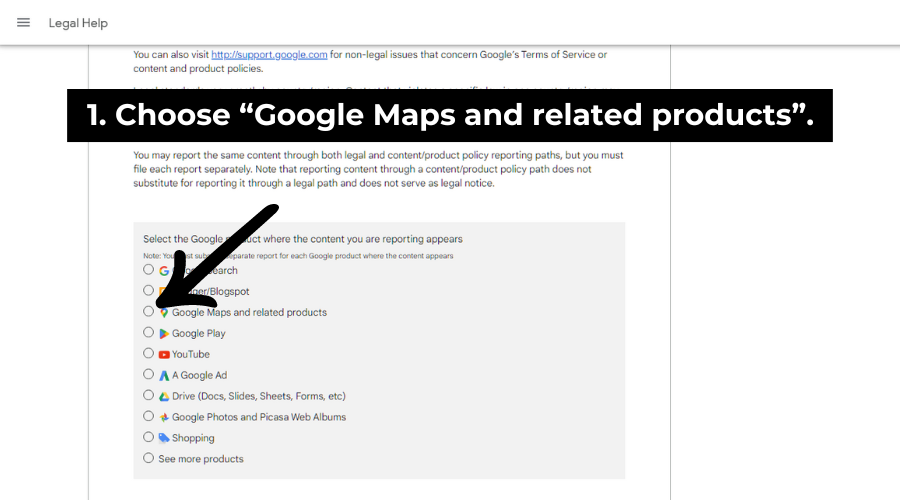 Step 1: Choose Google Maps and related products from the list. 